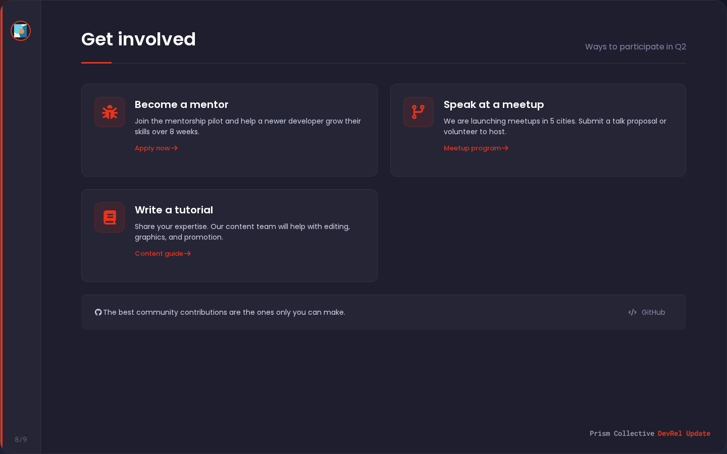 Get involved slide with community opportunities