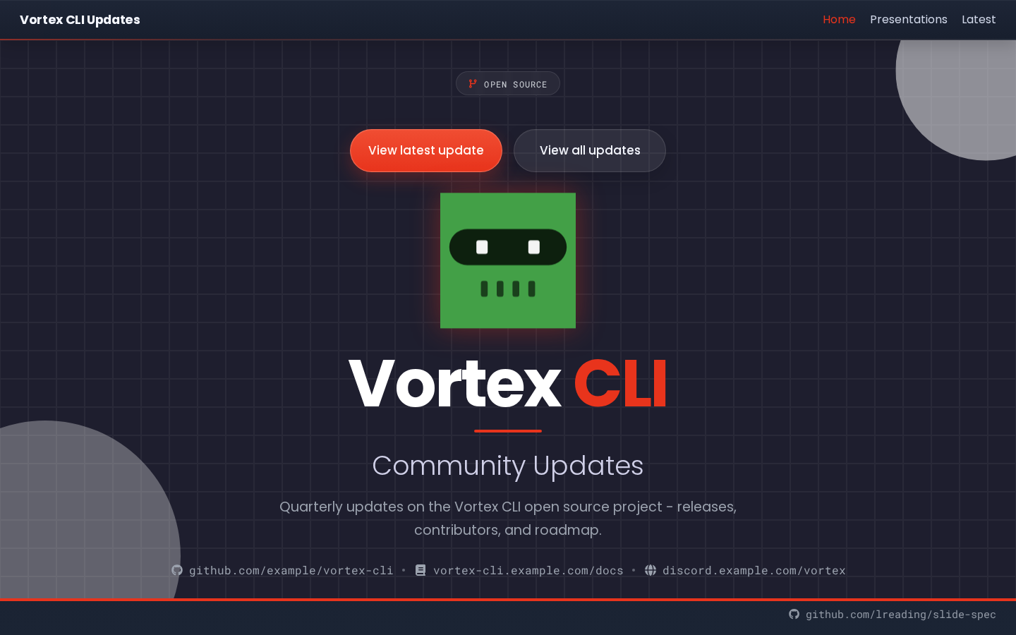 Vortex CLI Updates home page