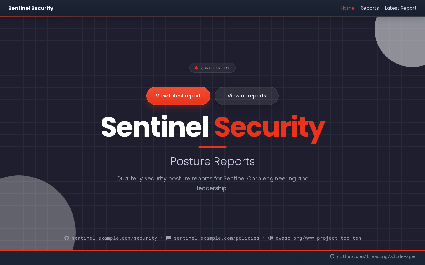 Sentinel Security Reports home page