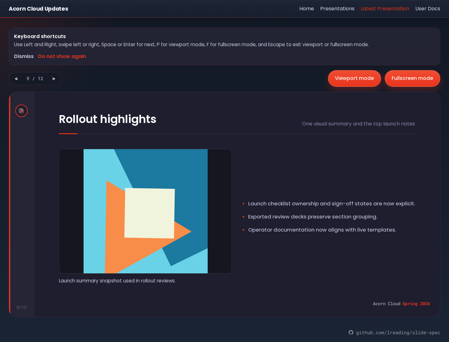 Image and bullets slide showing product screenshot and rollout highlights